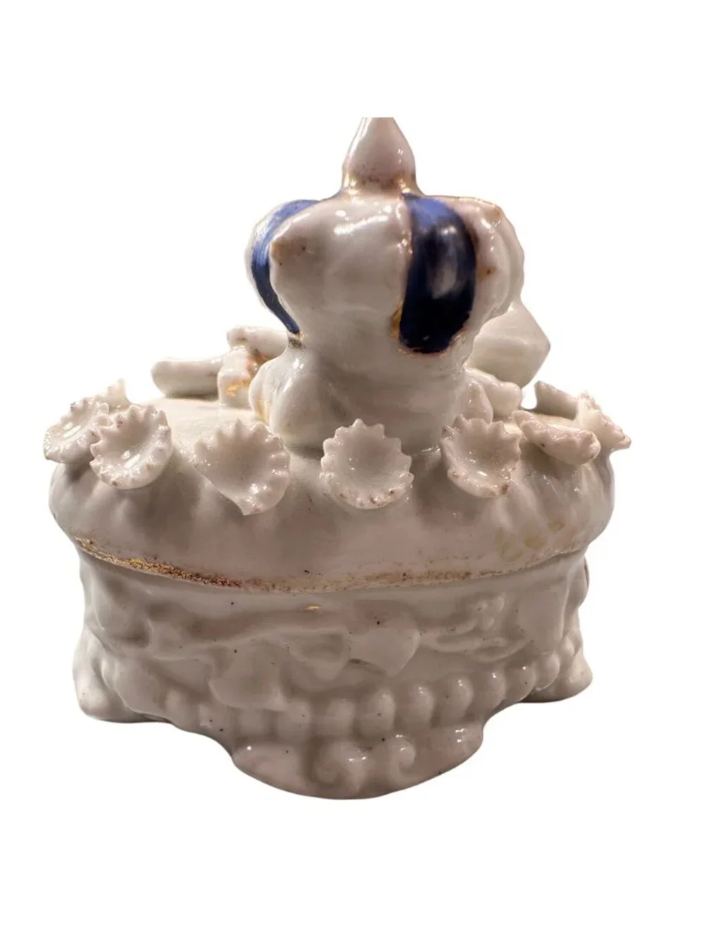 Fairing Box Crown Scepter Floral Vintage Trinket Box Porcelain Lid Antique